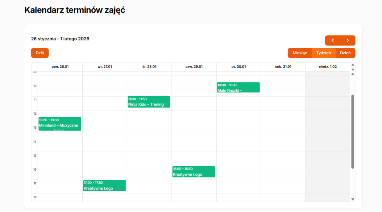 Widok terminów w panelu organizatora