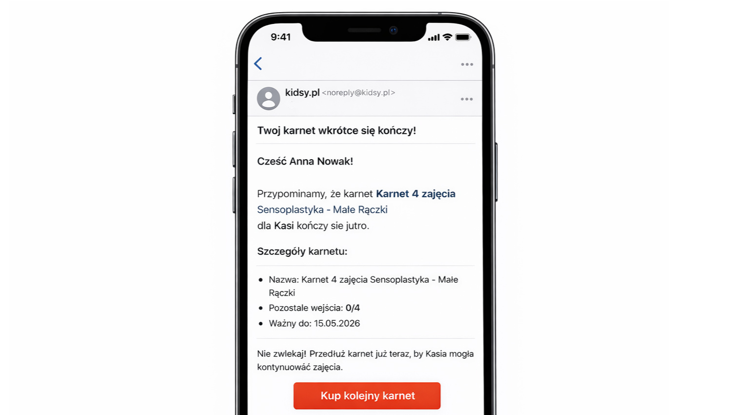 Przykład emaila o wygasającym karnecie