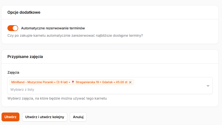 Ustawienia zasad karnetu