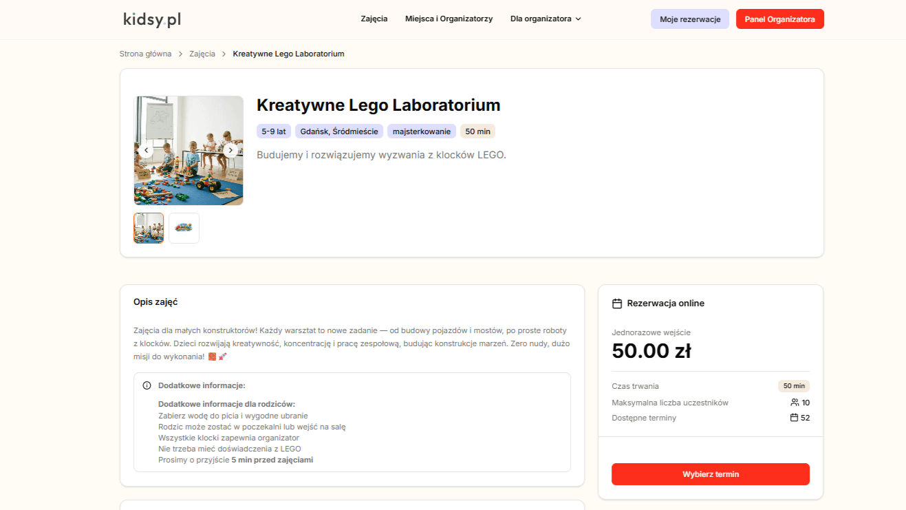 Proces rezerwacji z perspektywy rodzica